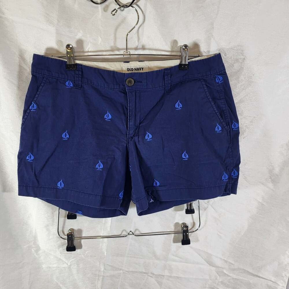 Old Navy Novelty Sailboat Chino Shorts Size 8 Blue Embroidered Cotton